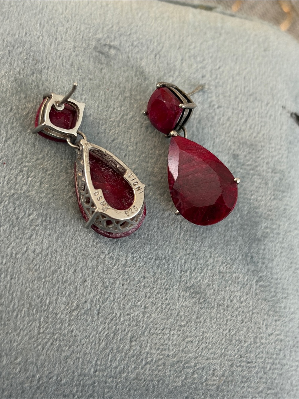Sterling Silver Ruby-Red Teardrop Drop Earrings